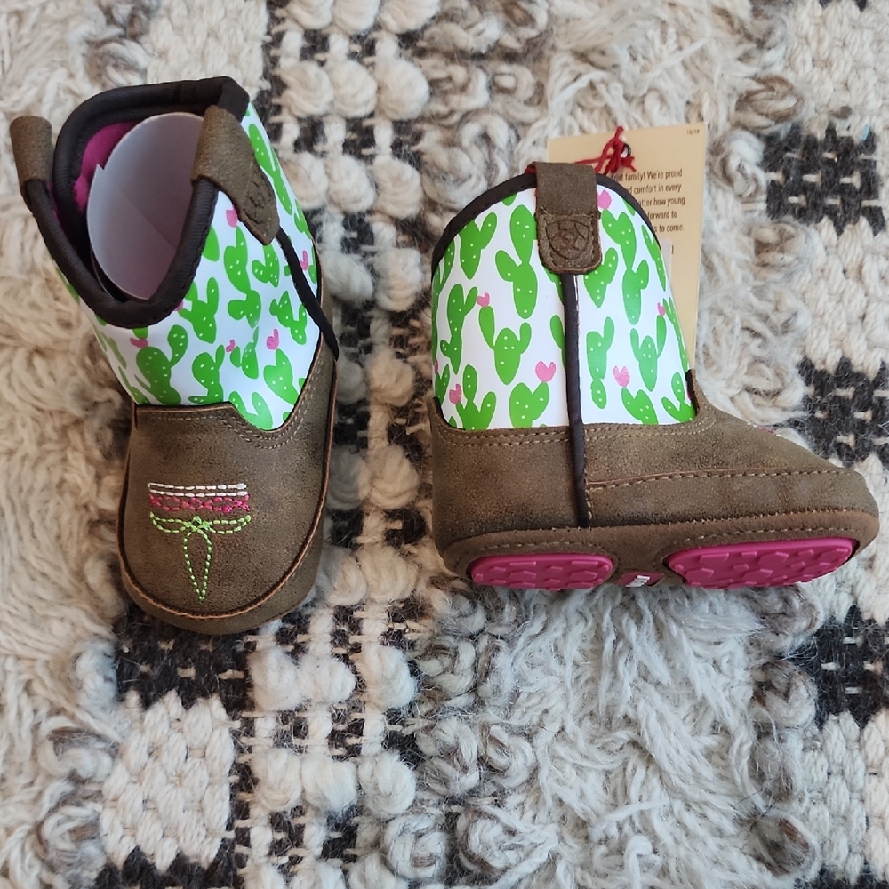 Ariat Kids Boots with Green Cactus Design